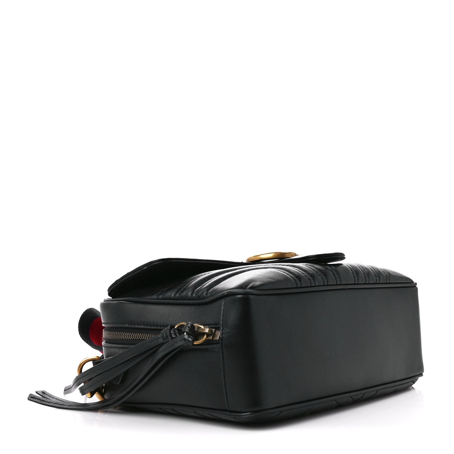 Calfskin Matelasse Sylvie Web Small GG Marmont Top Handle Shoulder Bag Black