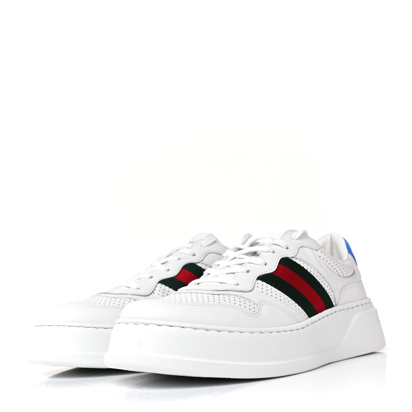 Calfskin Web Mens Ace Sneakers 11 White Blue