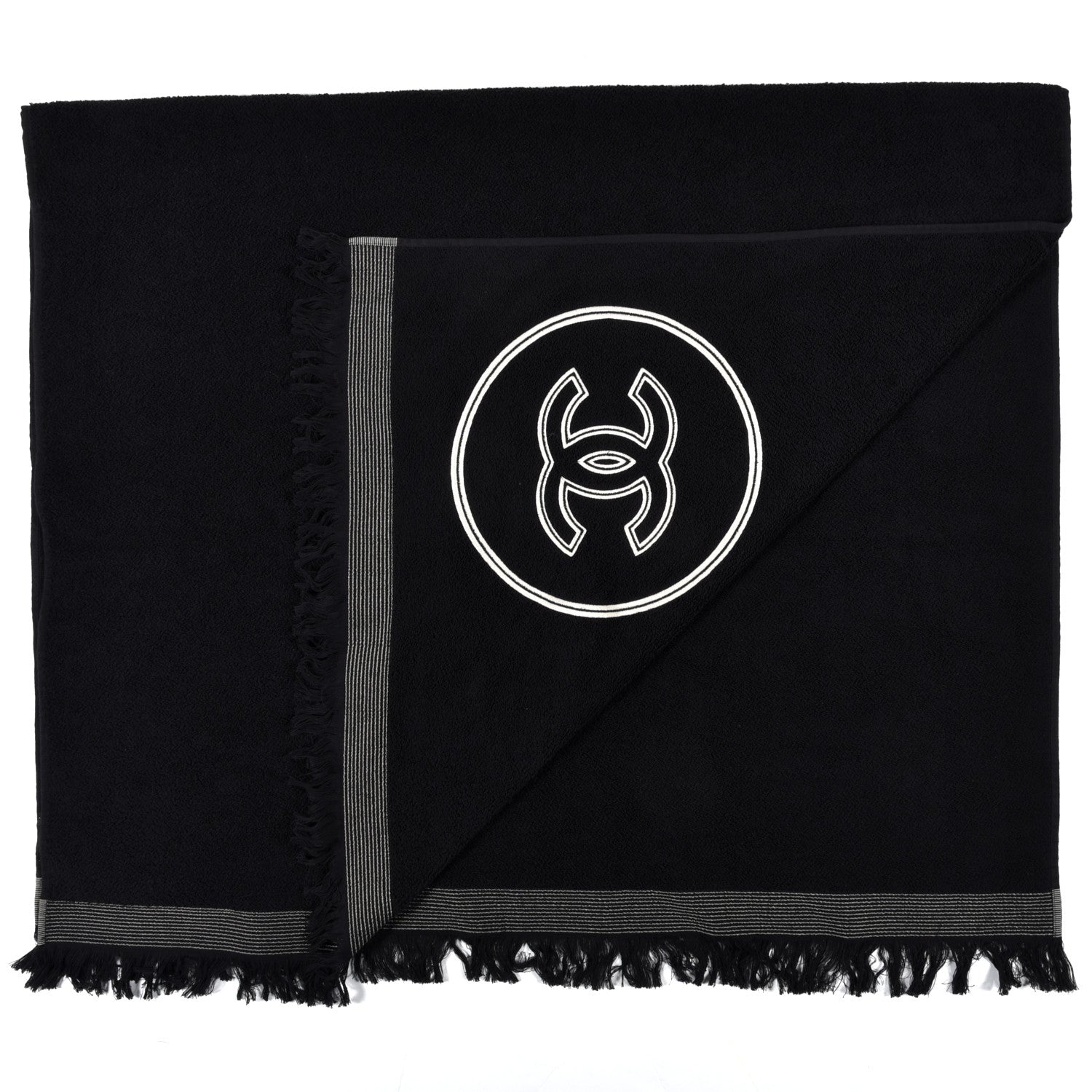 Chanel Terry Cotton CC Beach Towel Black 2 of 4