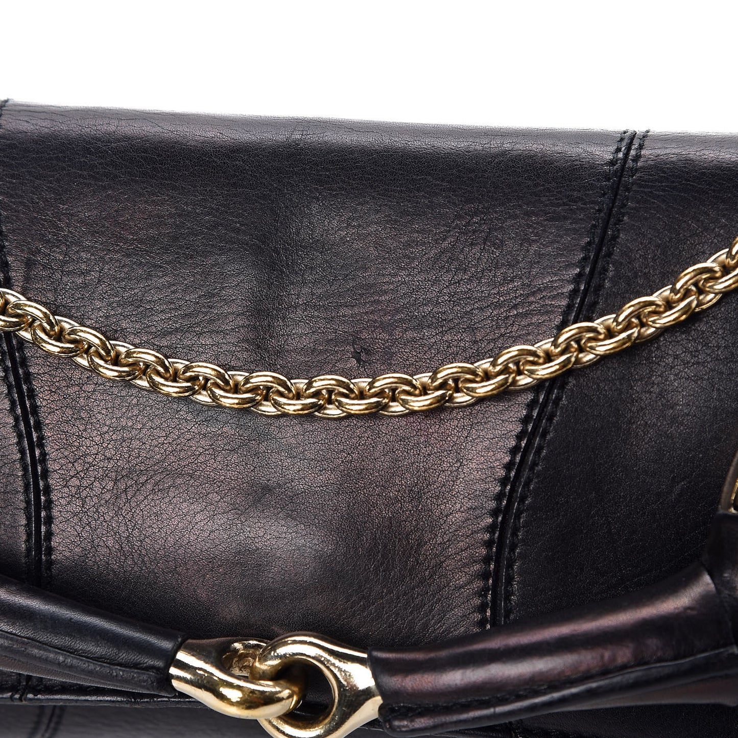 Calfskin Horsebit Chain Clutch Black