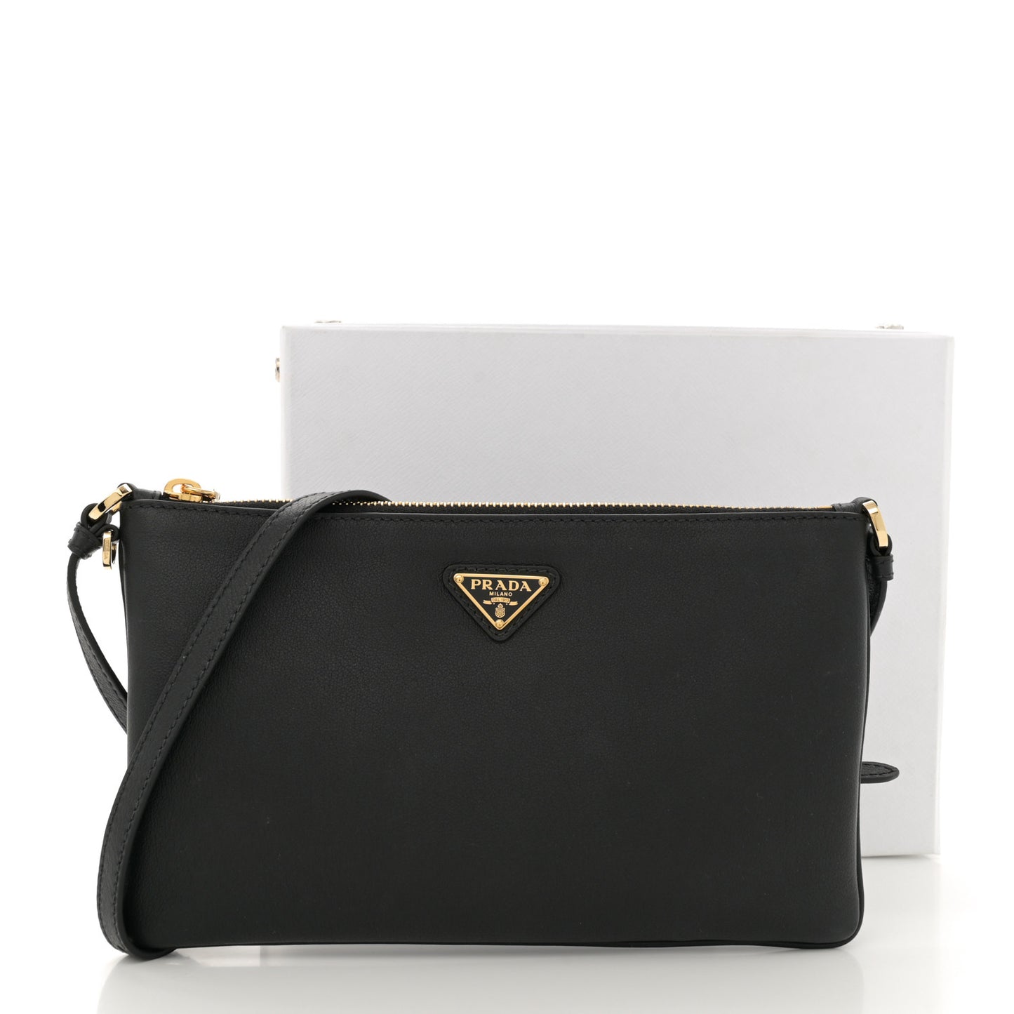 Calfskin Triangle Pouch Shoulder Bag Black