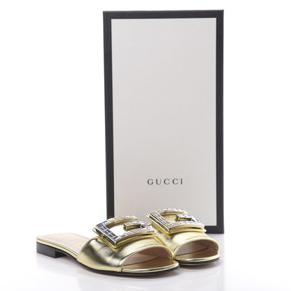 Gucci Metallic Nappa Crystal Square G Madelyn Slide Sandals 36 Gold 9 of 9