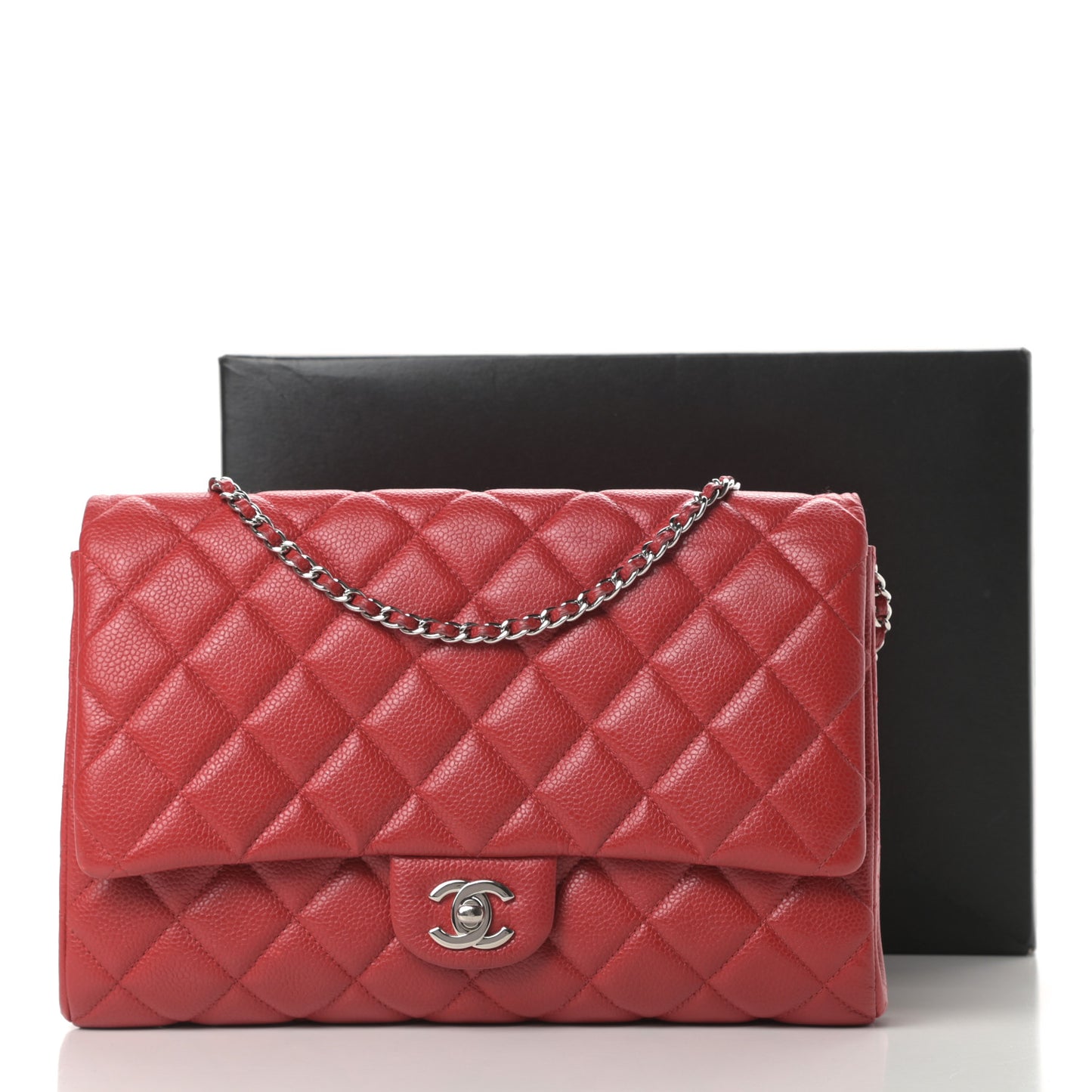 Caviar Quilted Clutch With Chain Flap Red
