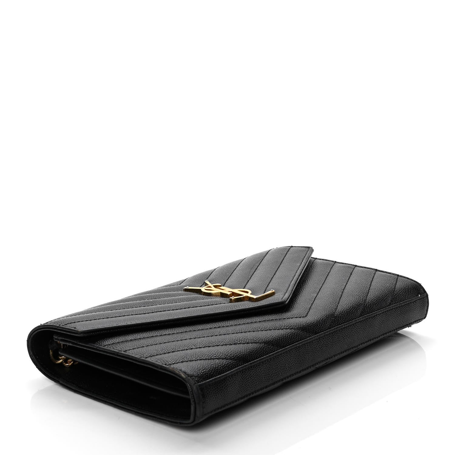 Saint Laurent Grain De Poudre Matelasse Chevron Monogram Chain Wallet Black 4 of 11