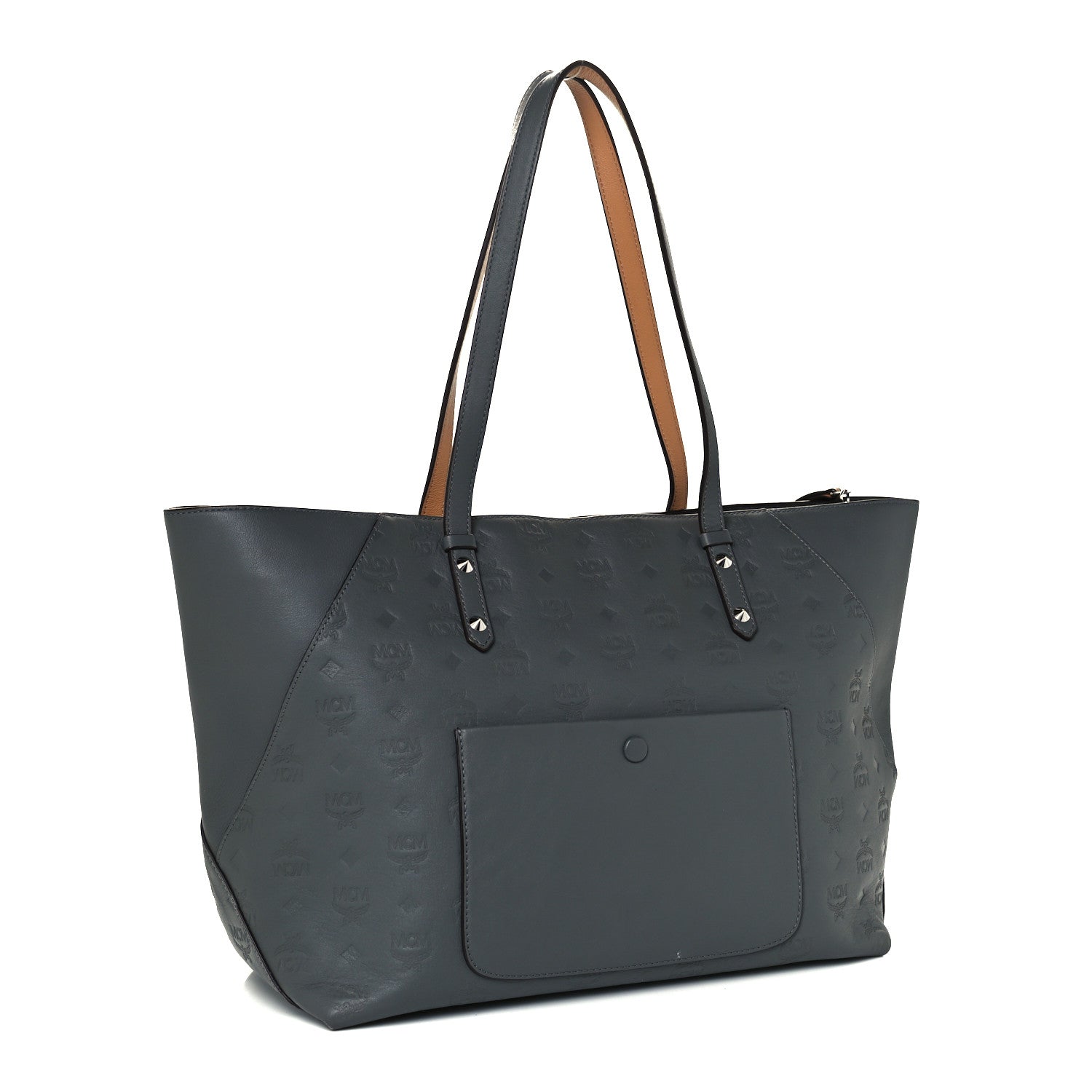 MCM Calfskin Ottomar Monogram Medium Klara Shopper Tote Charcoal 2 of 9