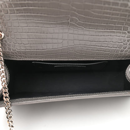 Saint Laurent Calfskin Crocodile Embossed Medium Classic Monogram Kate Tassel Satchel Earth Grey 5 of 9