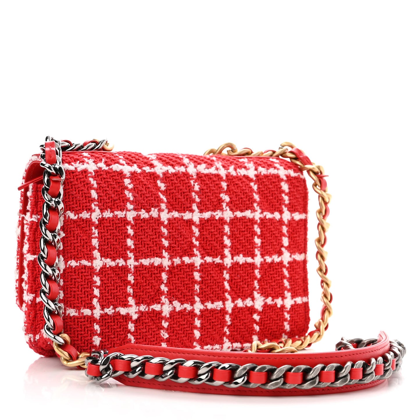 Tweed Quilted Chanel 19 Wallet On Chain WOC Red White