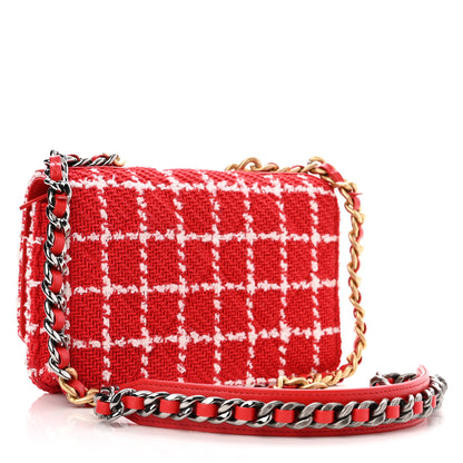 Chanel Tweed Quilted Chanel 19 Wallet On Chain WOC Red White 3 of 14