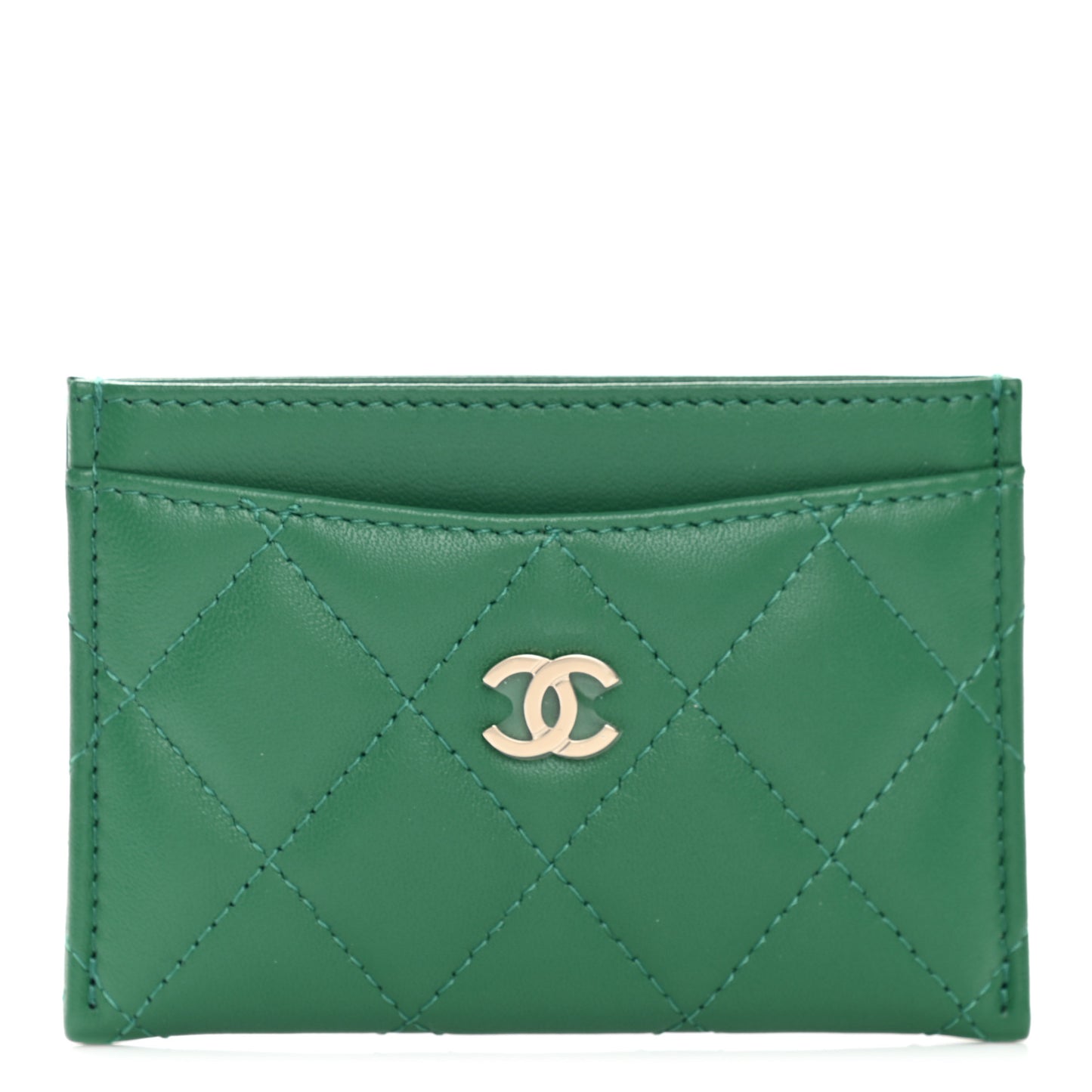 Lambskin Quilted Card Holder Green