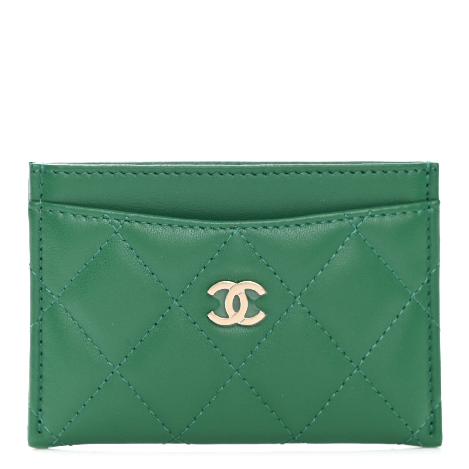 Chanel Lambskin Quilted Card Holder Green 1 of 9