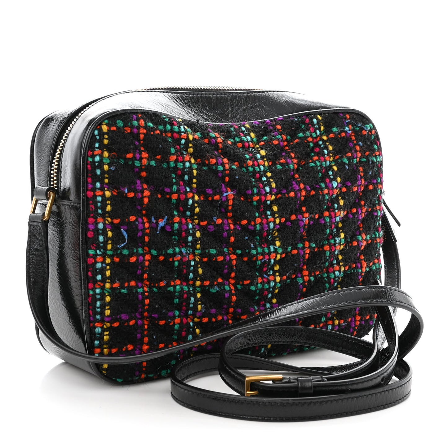 Tweed Calfskin Monogram Lou Camera Bag Black