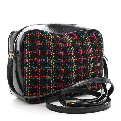 Saint Laurent Tweed Calfskin Monogram Lou Camera Bag Black 3 of 15