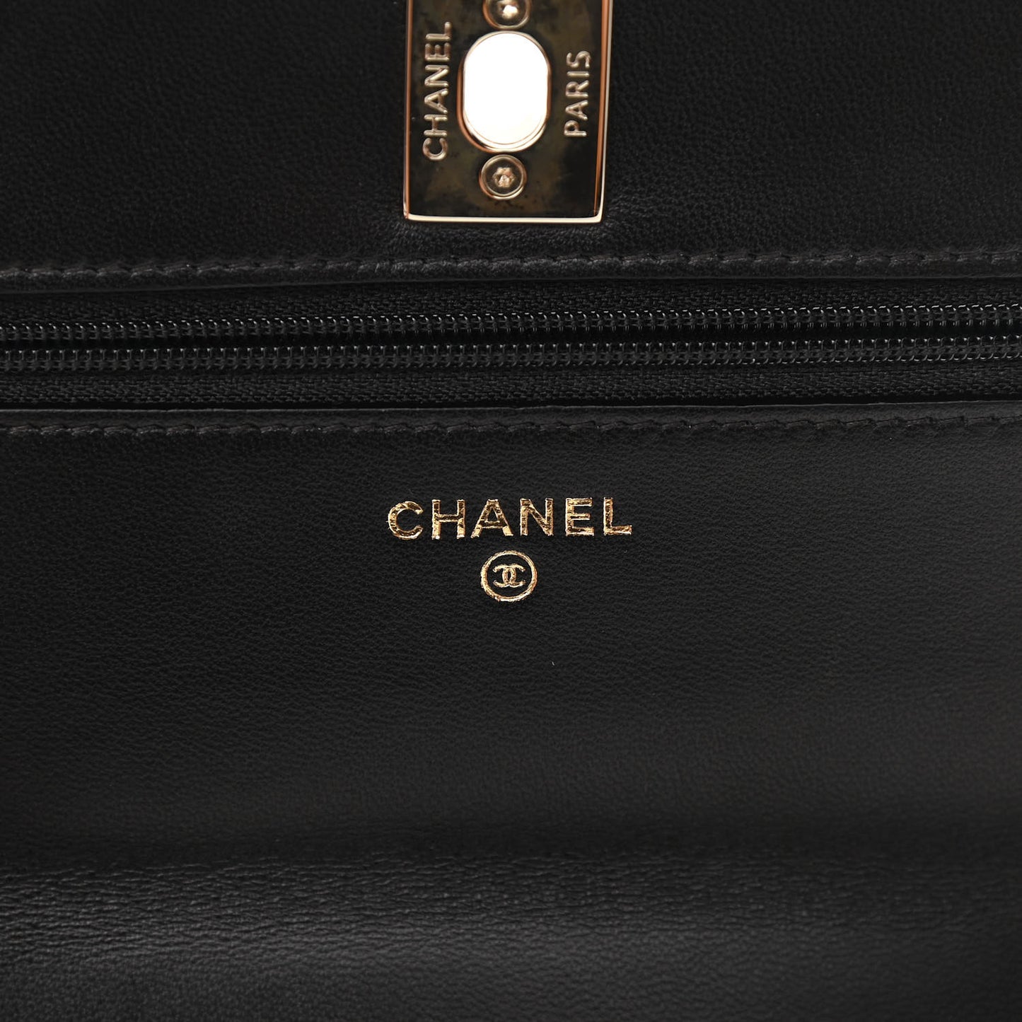 Lambskin Chevron Quilted Trendy CC Wallet On Chain WOC Black