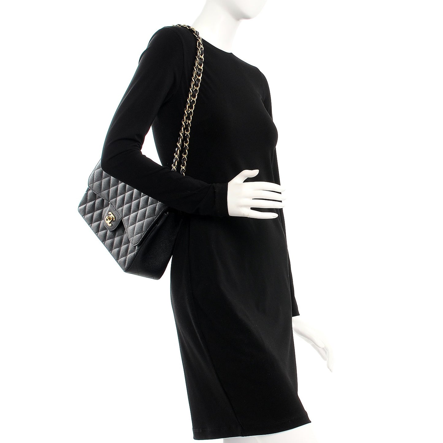 Caviar Quilted Jumbo Double Flap Black