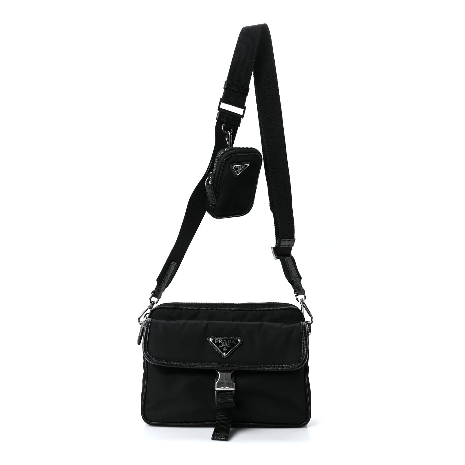 Prada Re-Nylon Saffiano Pocket Single Snap Buckle Shoulder Bag Black 1 of 10