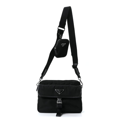 Prada Re-Nylon Saffiano Pocket Single Snap Buckle Shoulder Bag Black 1 of 10