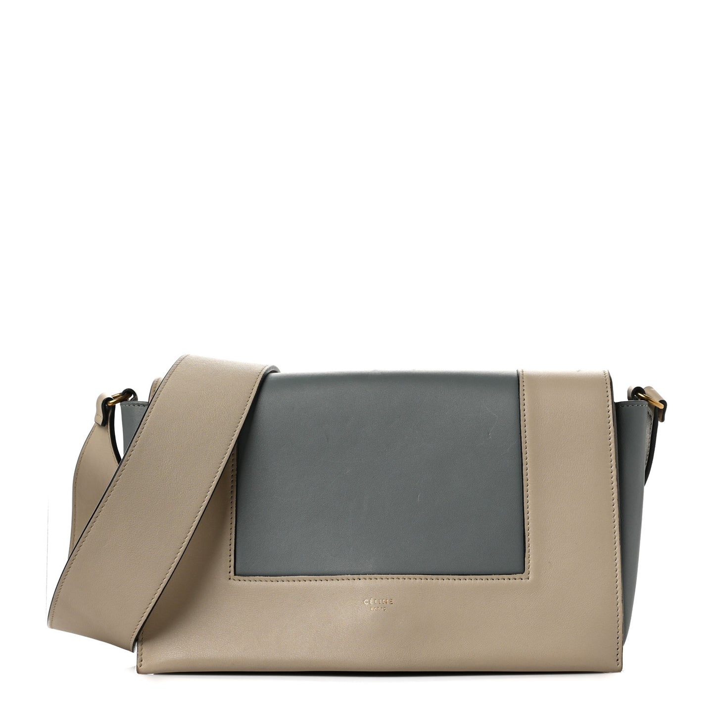 Shiny Smooth Calfskin Medium Frame Shoulder Bag Grege Storm