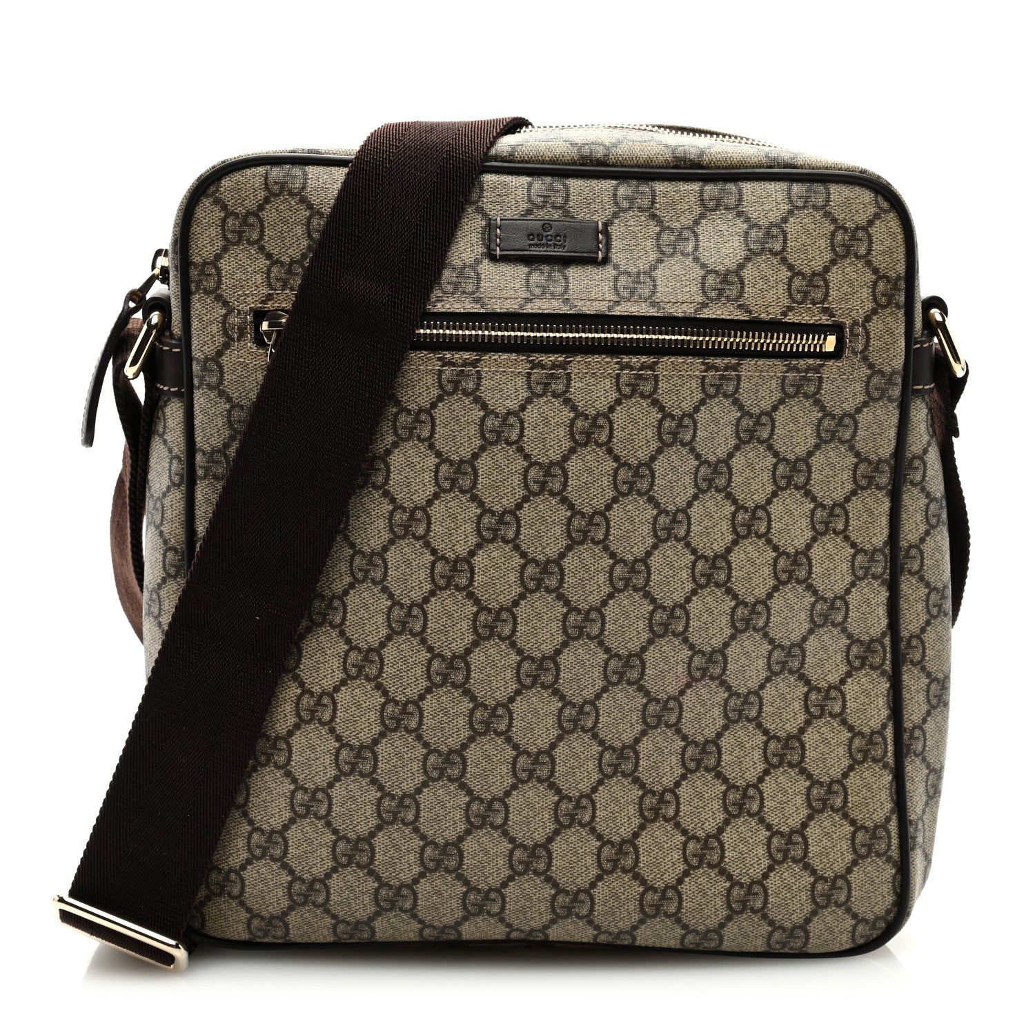 Gucci GG Plus Monogram Selleria Calfskin Medium Messenger Bag Beige Ebony Cocoa Dark Chocolate 1 of 8