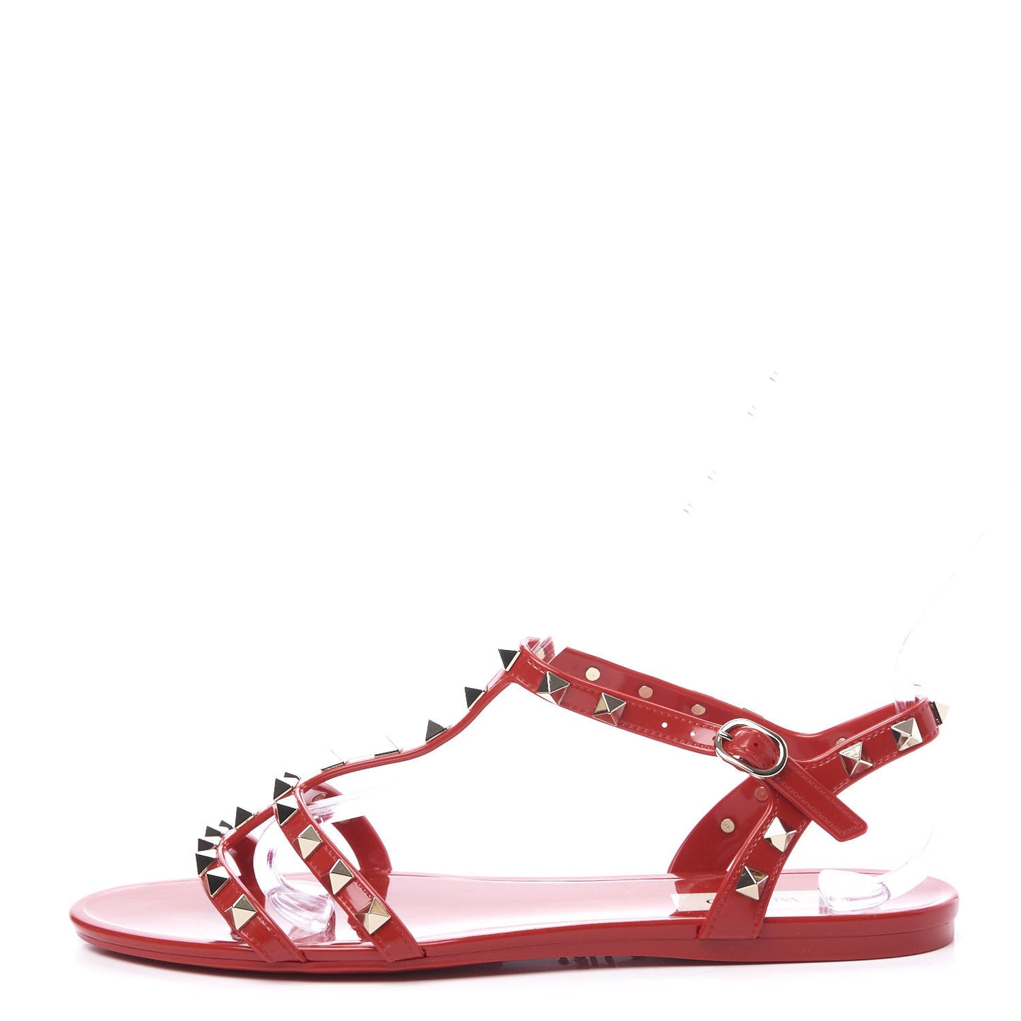 PVC Jelly Rockstud Caged Sandals 40 Rosso Valentino