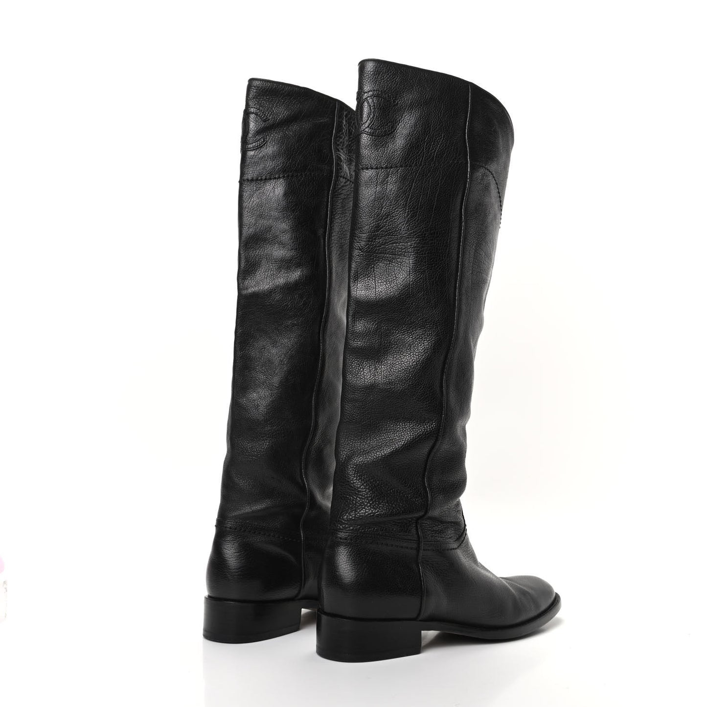 Calfskin Ascot Knee High CC Boots 36.5 Black