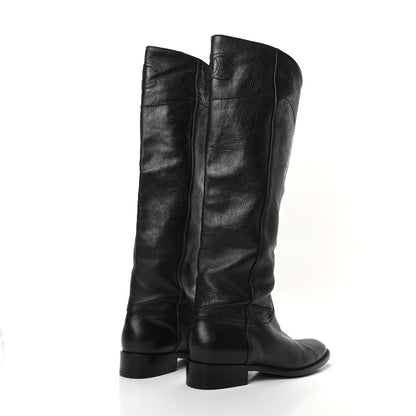 Chanel Calfskin Ascot Knee High CC Boots 36.5 Black 4 of 6