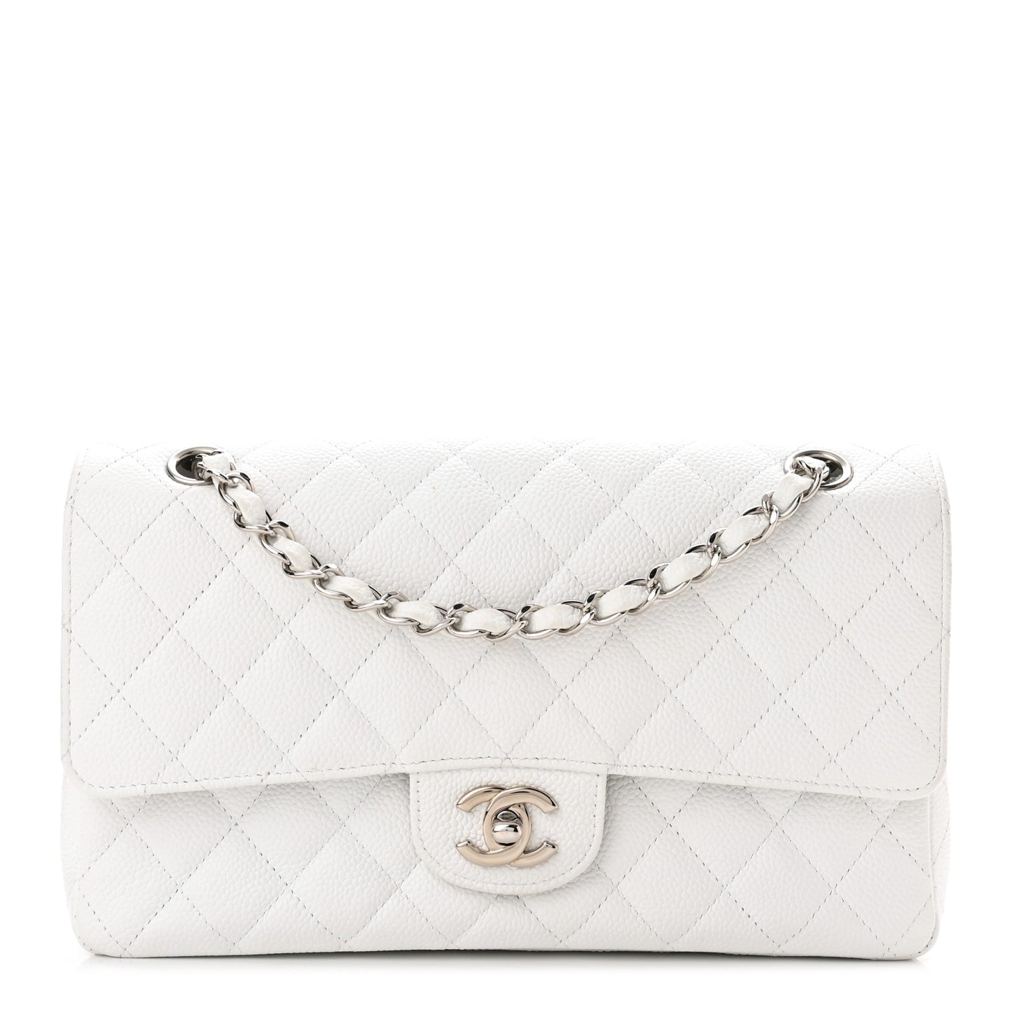 Caviar Quilted Medium Double Flap White