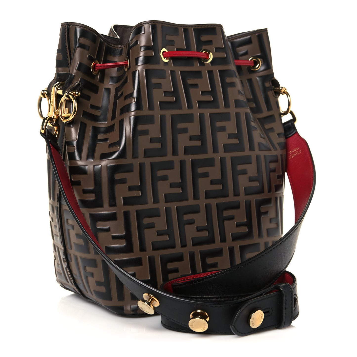 Vitello Grace F is Fendi Bi-Color FF 1974 Embossed Grande Mon Tresor Bucket Bag Maya Black Fragola