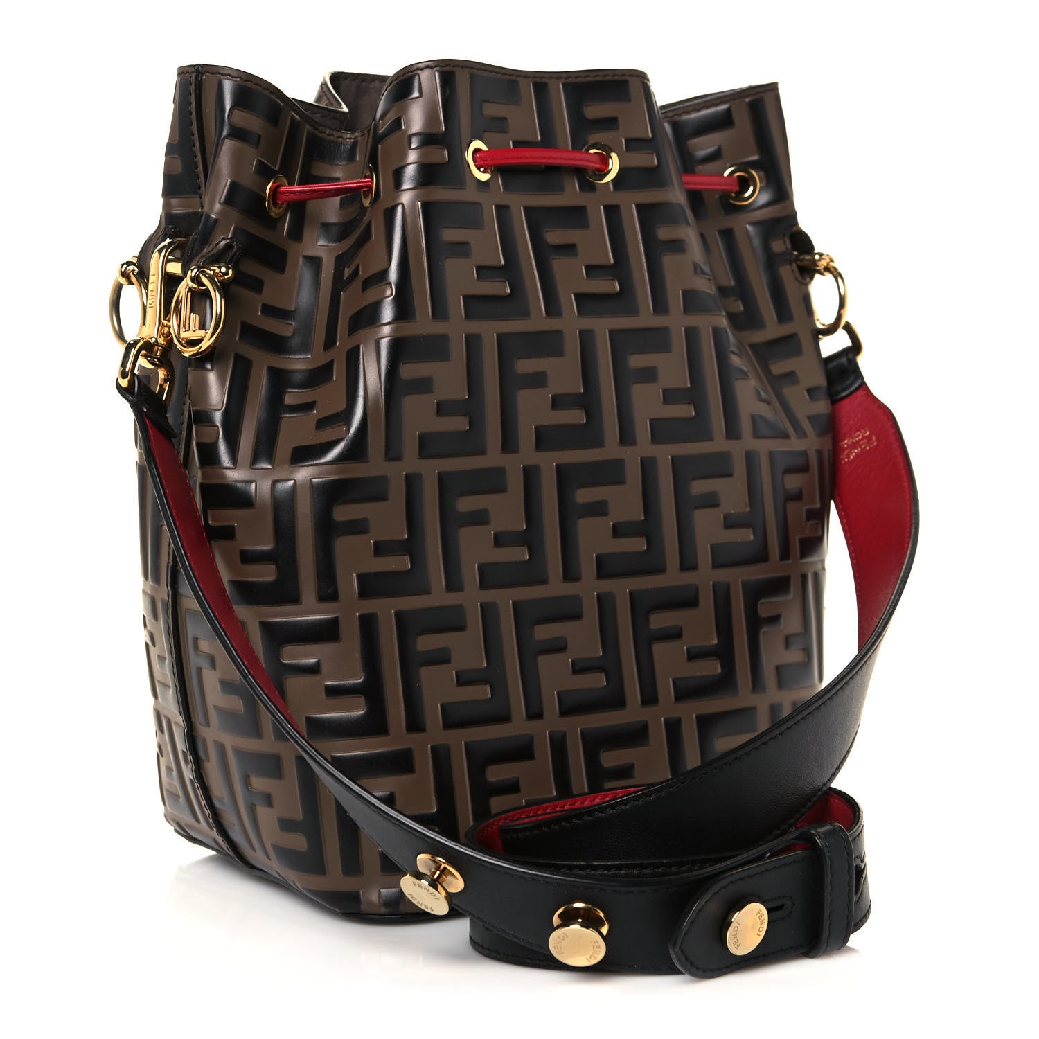 Fendi Vitello Grace F is Fendi Bi-Color FF 1974 Embossed Grande Mon Tresor Bucket Bag Maya Black Fragola 3 of 15