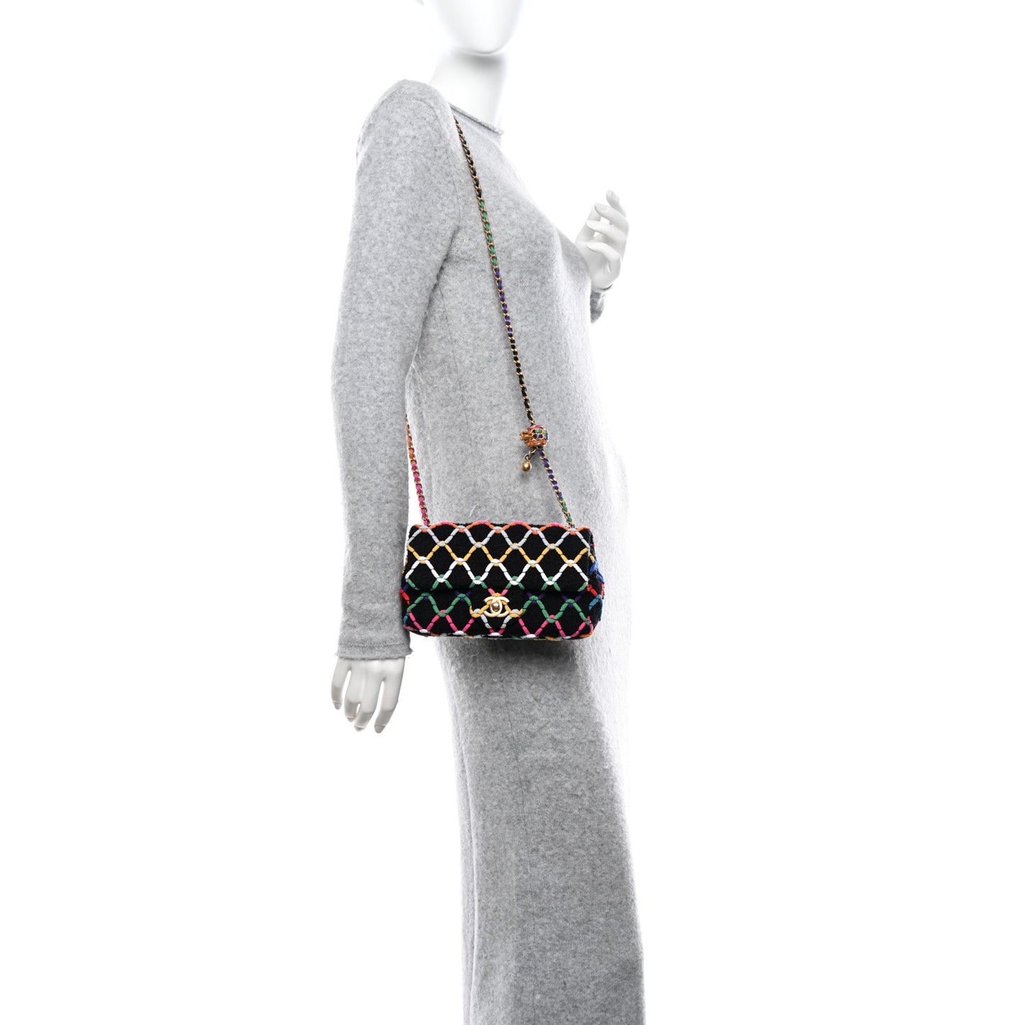 Tweed Diamond Threaded Mini Rectangular Pearl Crush Flap Black Multicolor