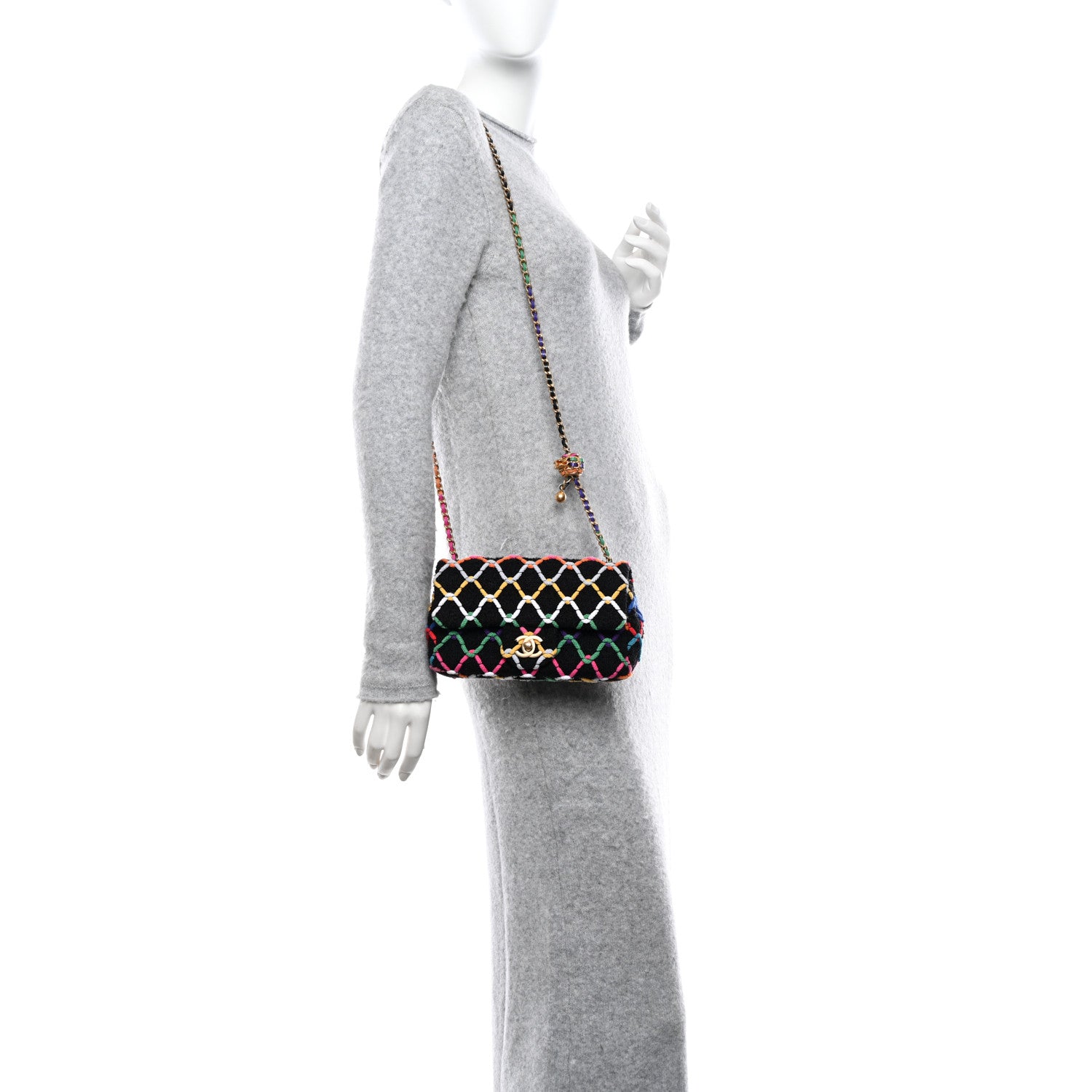Chanel Tweed Diamond Threaded Mini Rectangular Pearl Crush Flap Black Multicolor 2 of 10