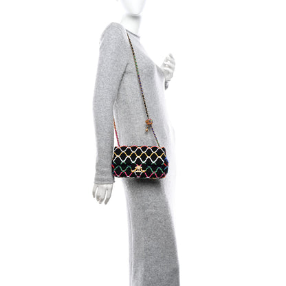Chanel Tweed Diamond Threaded Mini Rectangular Pearl Crush Flap Black Multicolor 2 of 10