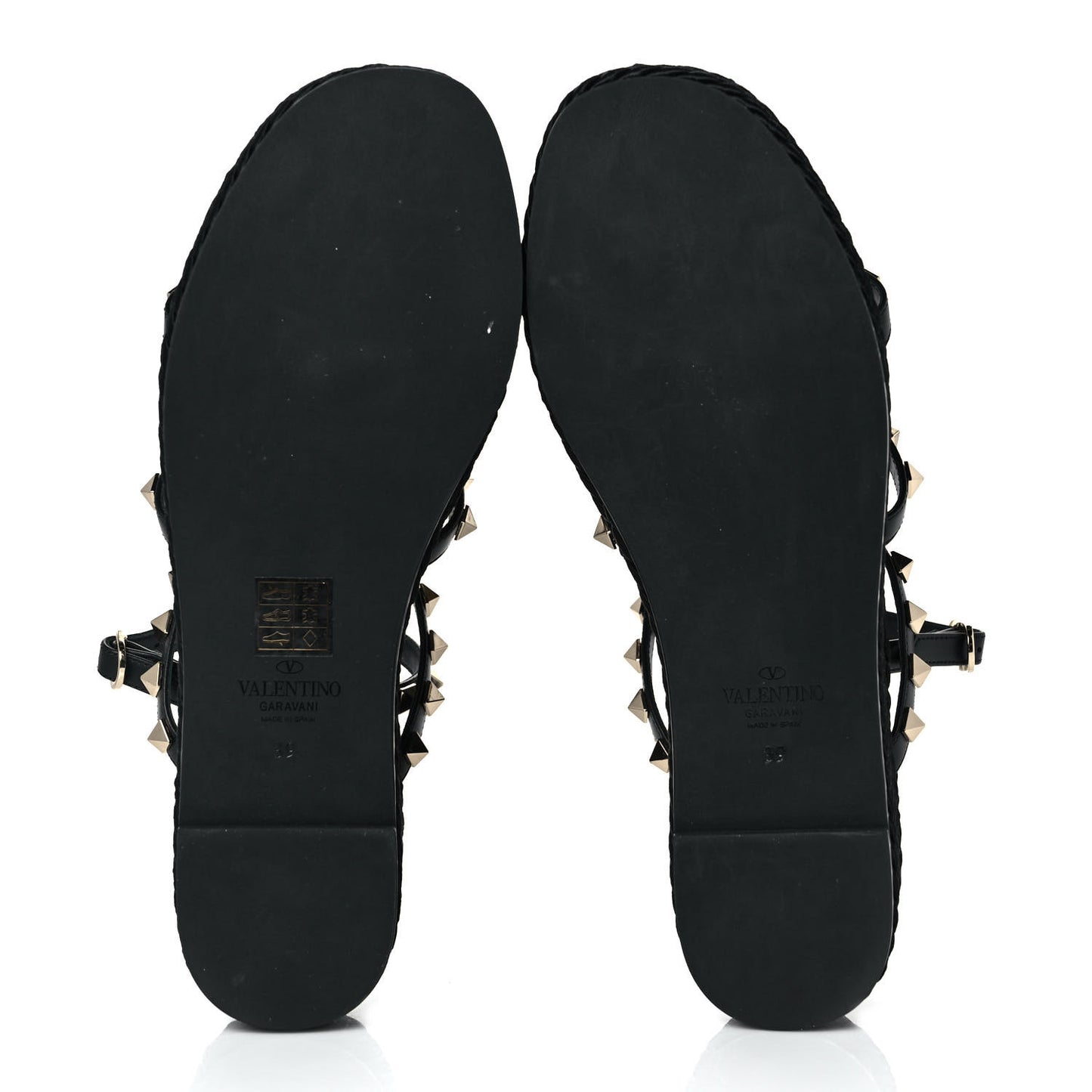 Calfskin Rockstud Ankle Strap Torchon Espadrille Caged 30/55mm Sandals 39 Black