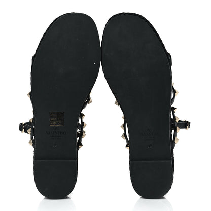Valentino Garavani Calfskin Rockstud Ankle Strap Torchon Espadrille Caged 30/55mm Sandals 39 Black 5 of 8