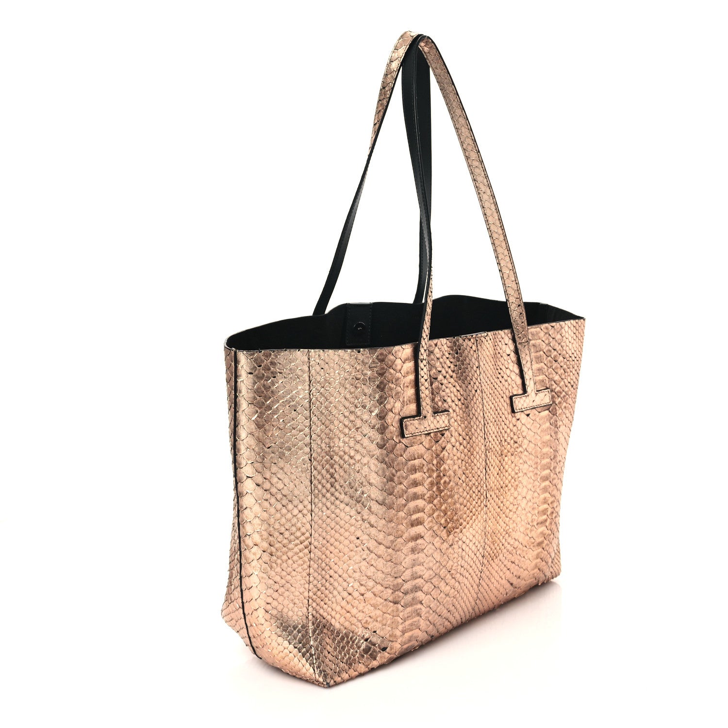 Tom Ford Metallic Snakeskin Small T Tote Gold 3 of 11