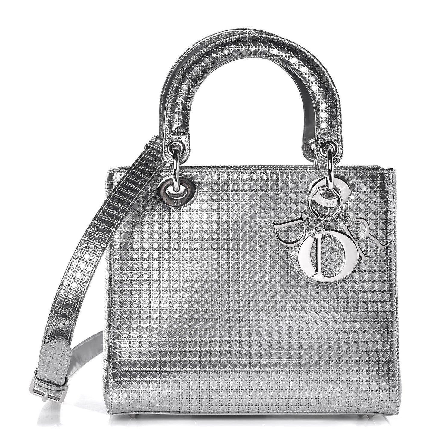 Metallic Patent Micro-Cannage Medium Lady Dior Silver