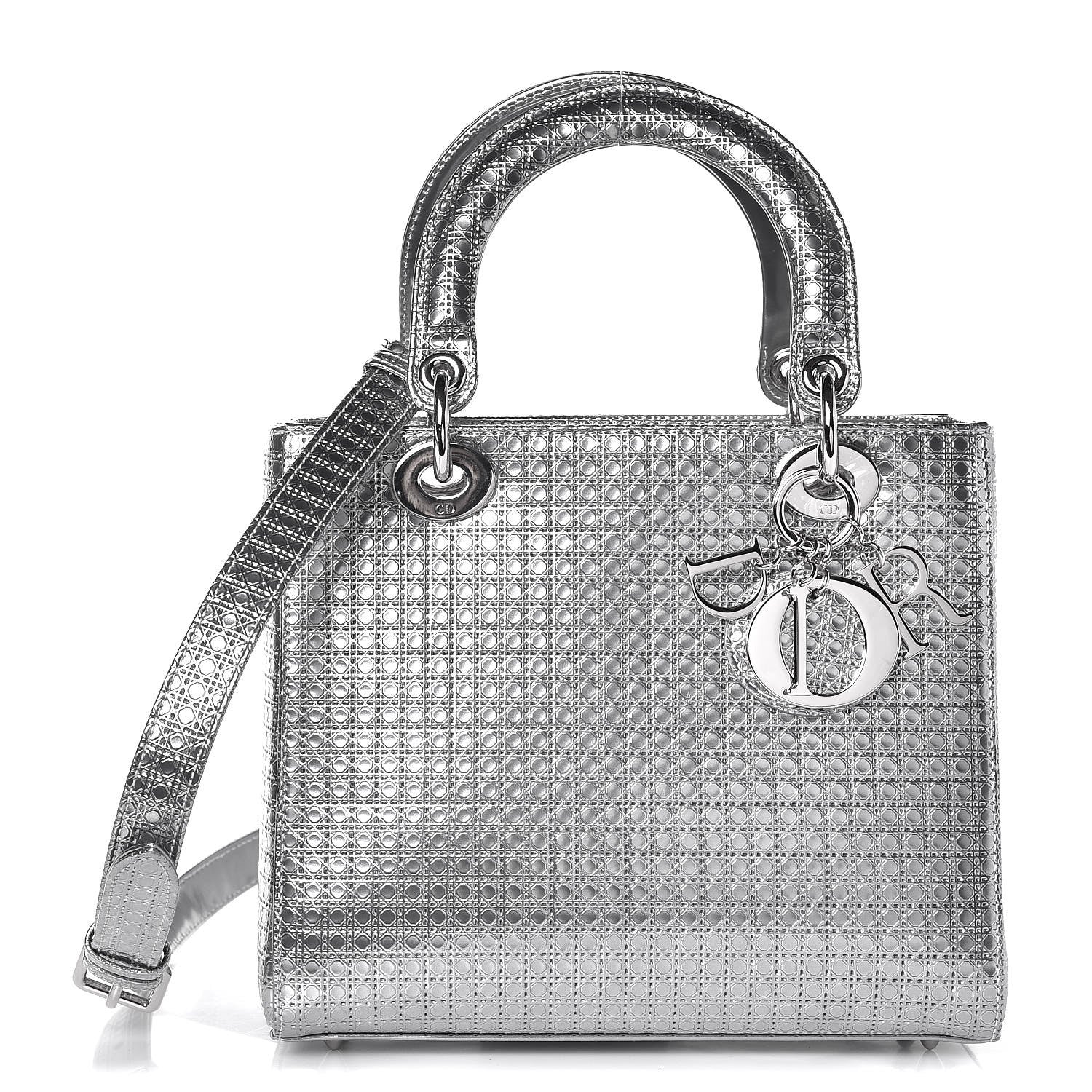 Christian Dior Metallic Patent Micro-Cannage Medium Lady Dior Silver 1 of 8