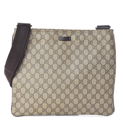 Gucci GG Supreme Monogram Medium Flat Messenger Bag Dark Brown 1 of 9
