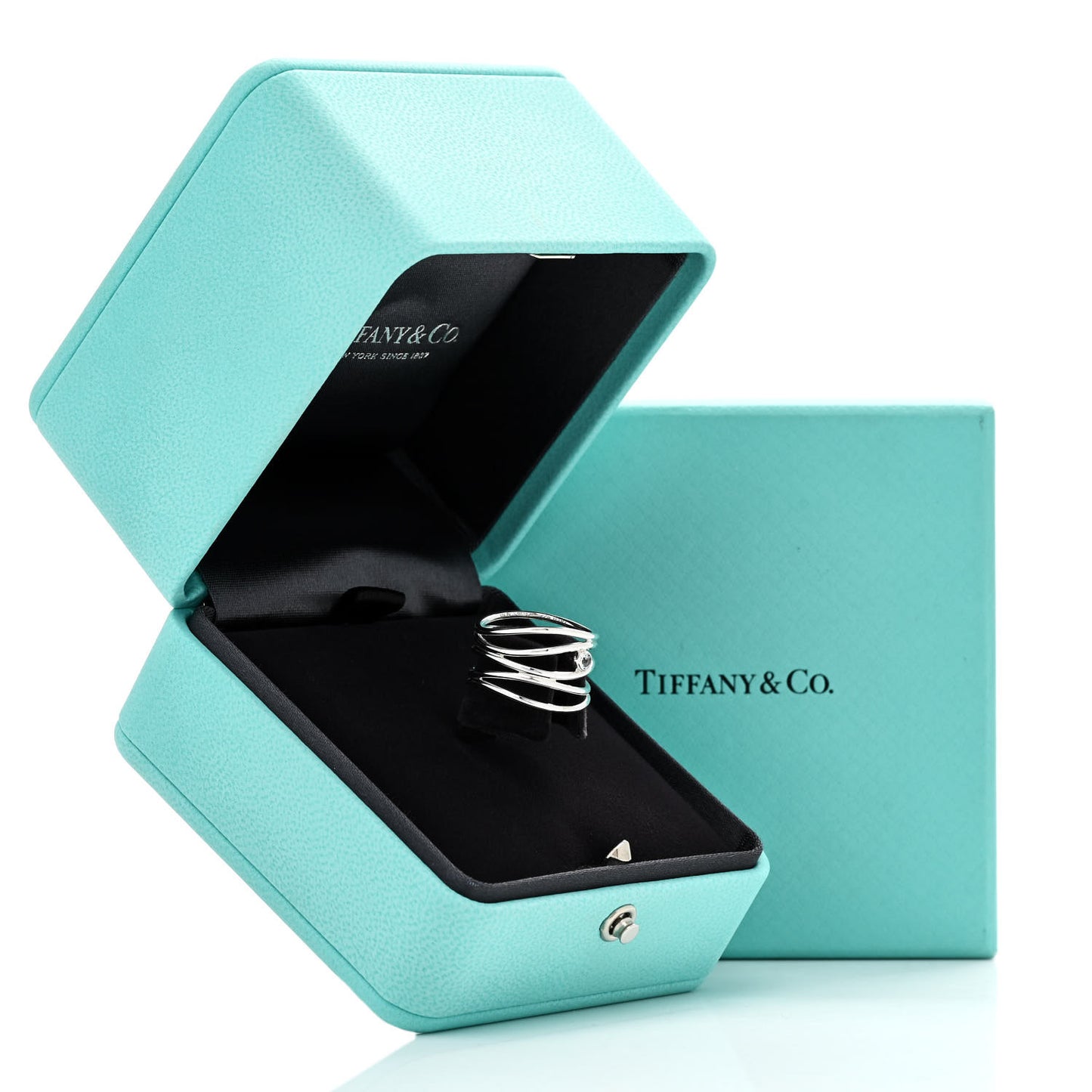 Sterling Silver Aquamarine Elsa Peretti 5 Row Wave Ring 50 5.5