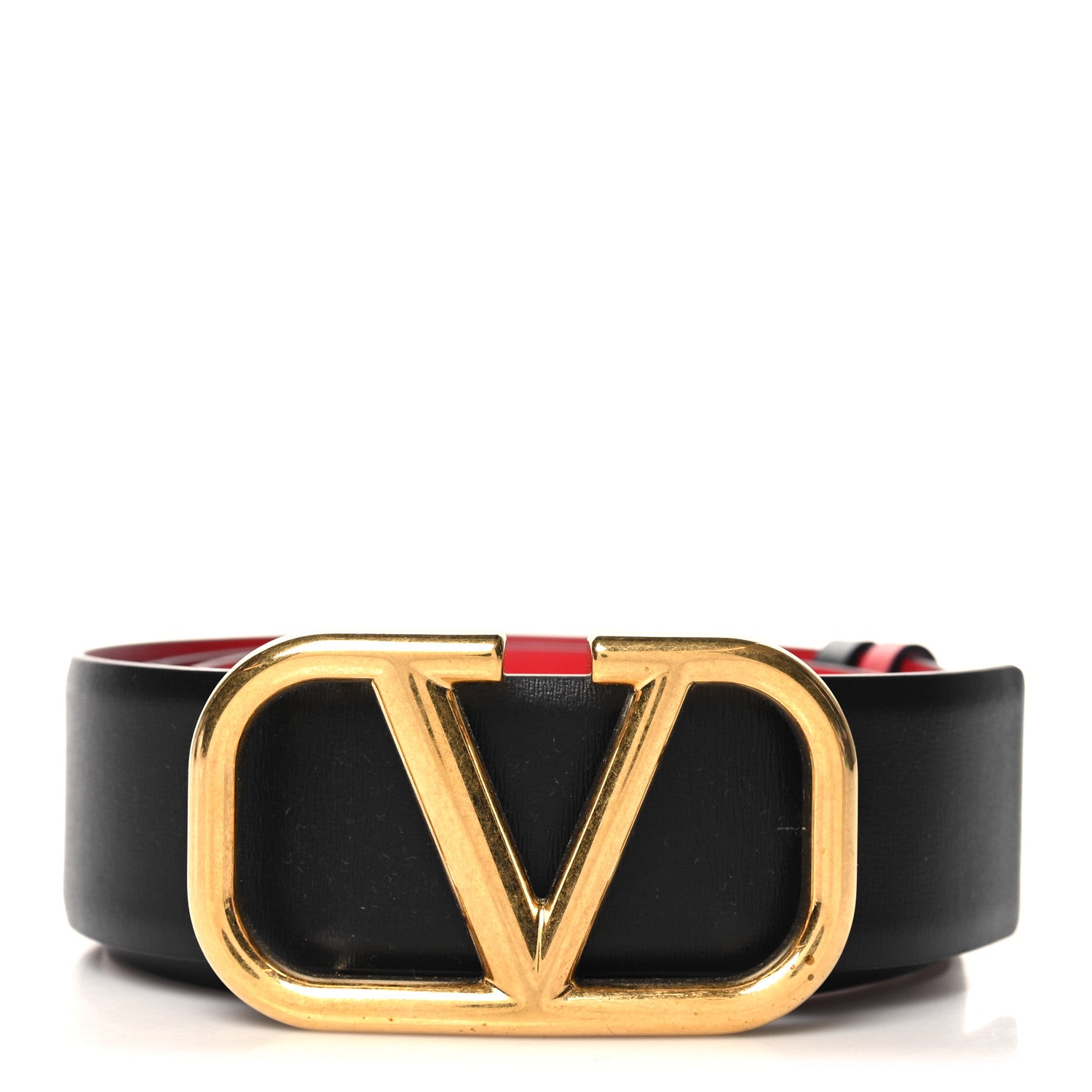 Valentino Garavani Glossy Calfskin VLogo Reversible 40mm Belt 85 34 Black Rouge Pur 1 of 5
