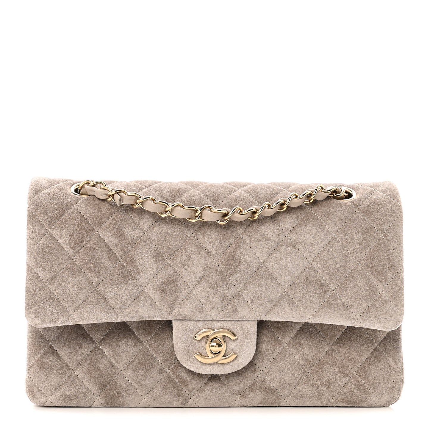 Suede Quilted Medium Double Flap Grey