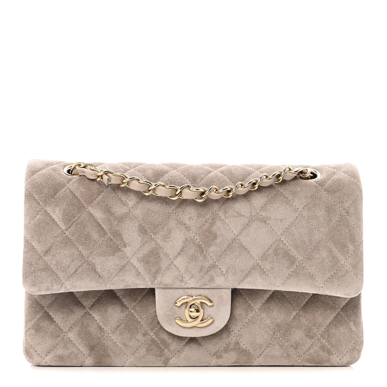 Chanel Suede Quilted Medium Double Flap Grey 1 of 11