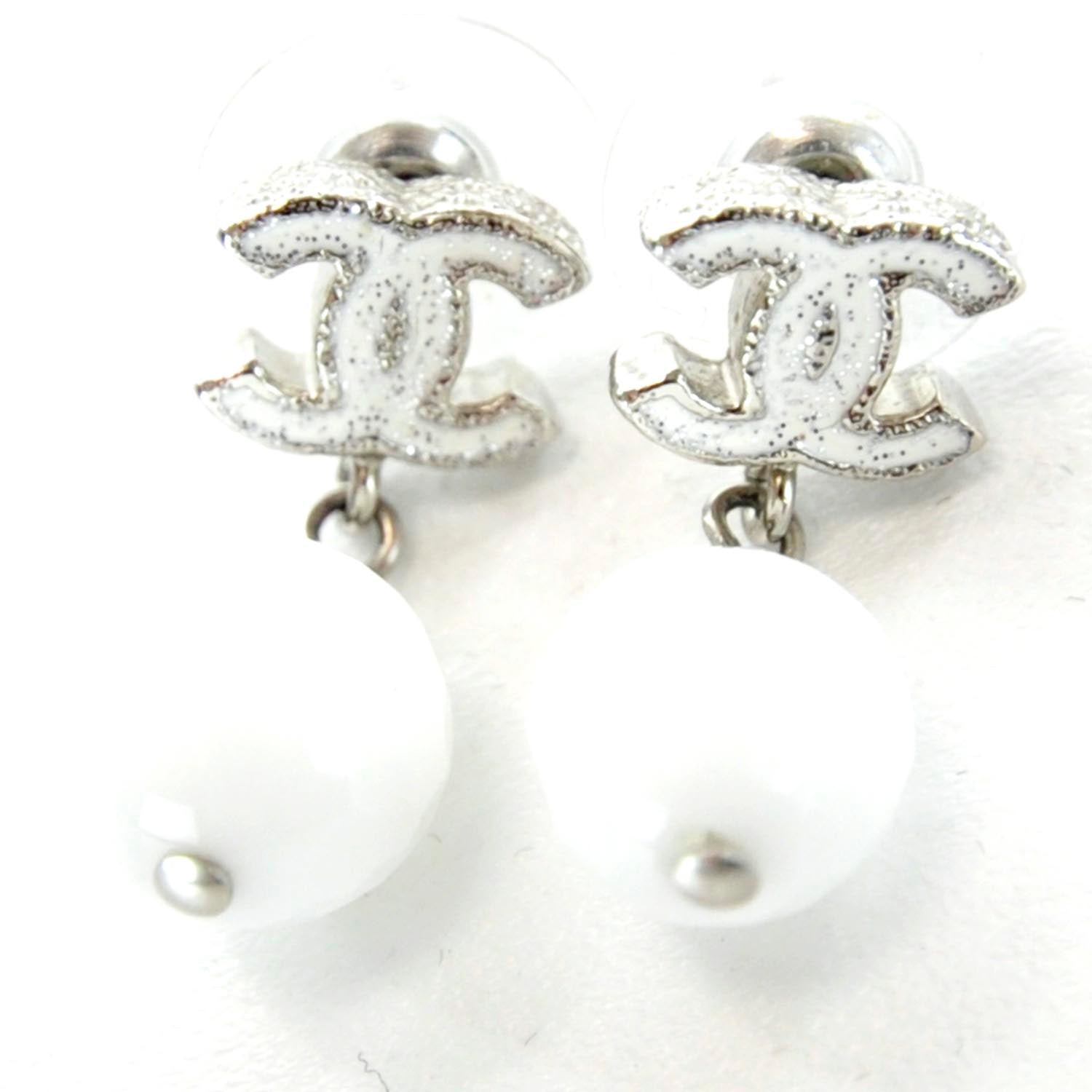 Chanel Snowy Glitter CC Drop Earrings 1 of 4