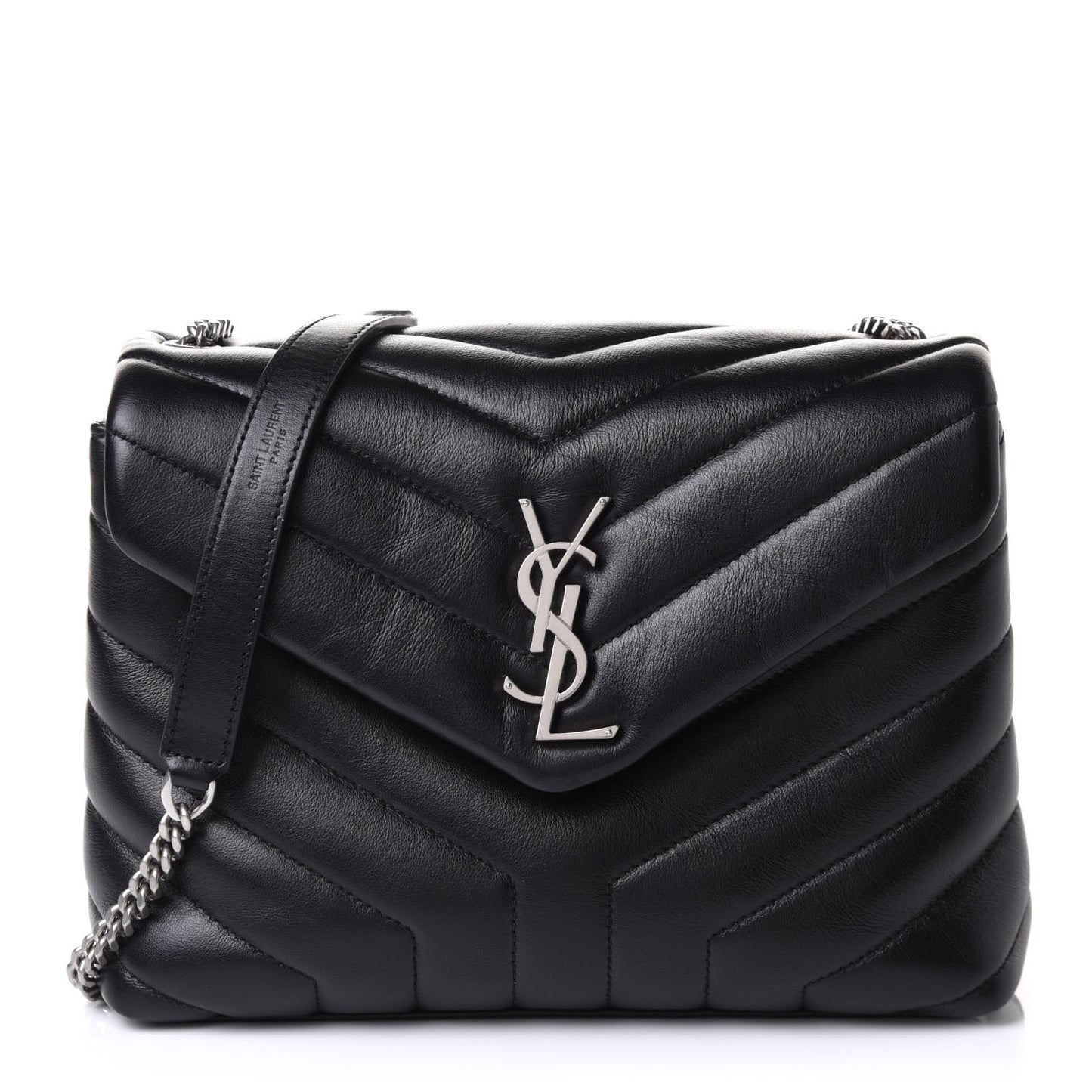 Calfskin Y Quilted Monogram Small Loulou Chain Satchel Black