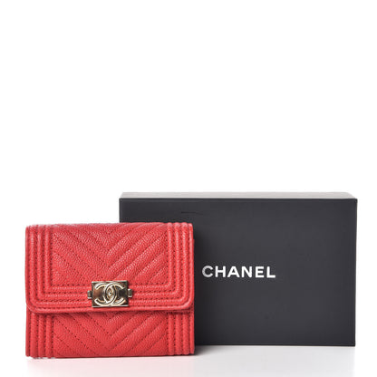 Chanel Caviar Chevron Quilted Boy Card Holder Wallet Dark Red 12 of 12