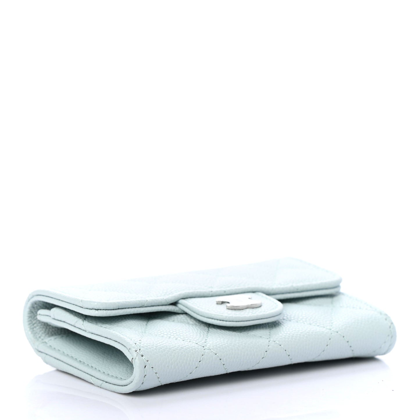 Caviar Quilted Flap Card Holder Wallet Light Blue