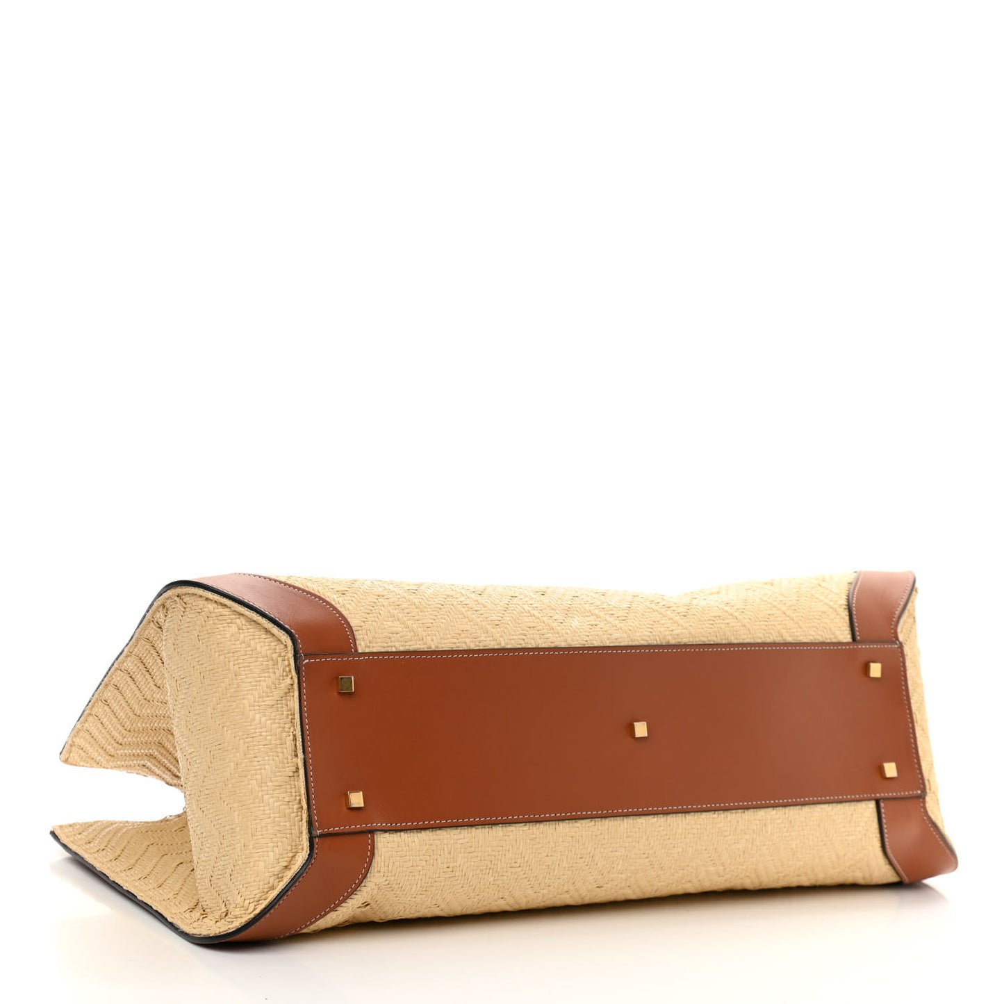 Raffia Calfskin Vlogo Shoulder Tote Naturale Saddle Brown