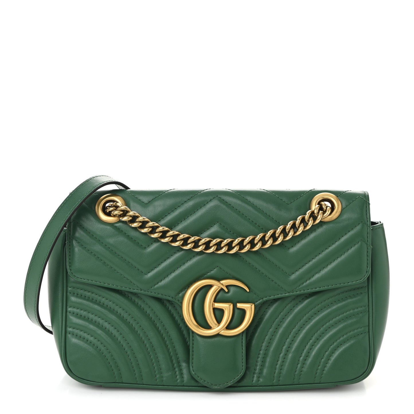 Calfskin Matelasse Small GG Marmont Shoulder Bag Emerald Green