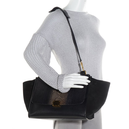 Celine Python Suede Medium Trapeze Black 2 of 9