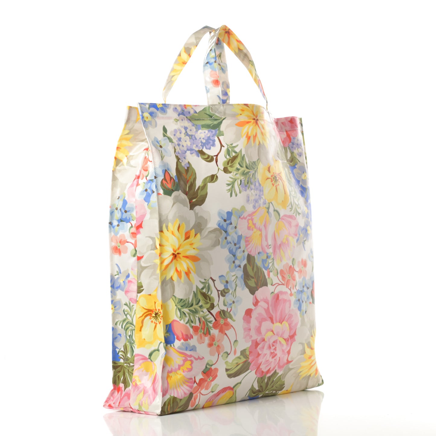 Patent Canvas Frame Logo Floral Print Vertical Tote Multicolor