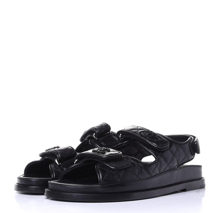 Chanel Lambskin Velcro Dad Sandals 37.5 Black 3 of 11